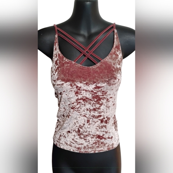 American Eagle M Tank Top Pink Crushed Velvet Cami Strap Fairy Whimsigoth Grunge - Picture 6 of 7